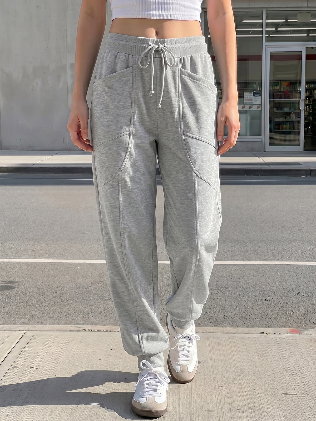 Drawstring Waist Elastic Cuff Joggers - Fisoew