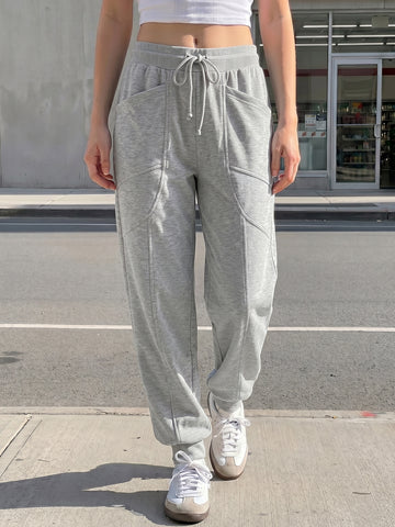Drawstring Waist Elastic Cuff Joggers - Fisoew