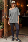 Fisoew Women's Grey Off The Shoulder Tops Oversized  T-Shirts - Fisoew