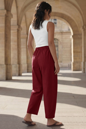 Fisoew Women's Brick Red Wide Leg Barrel Pants - Fisoew