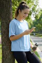 Fisoew Women's Light Blue Oversized Crop Tops Summer T-Shirt