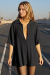 Fisoew Women's Black Oversized Deep V Neck Sweatshirts - Fisoew