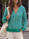 V Neck Striped Cropped Hoodies
