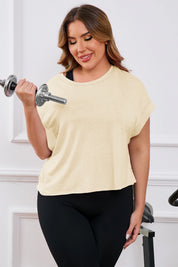 Fisoew Women's Beige Plus Size Open Back Workout Tops