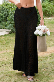 Fisoew Women's Black High Waist  A Line Lace Maxi Skirt - Fisoew