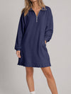 Half Zip Pleated Collared Sweatshirt Dresses