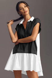 Fisoew Women's Black&white Oversized Patchwork Mini Dress