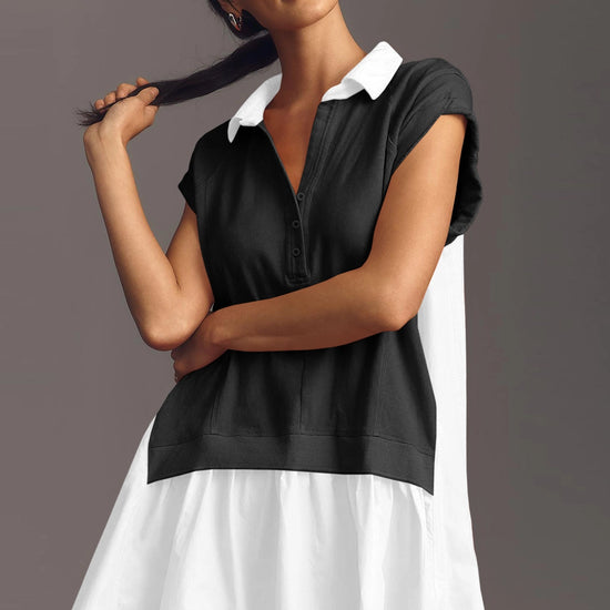 Fisoew Women's Black&white Oversized Patchwork Mini Dress - Fisoew