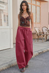 Fisoew Women's Burgundy Barrel Baggy Cargo Pants - Fisoew