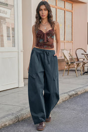 Fisoew Women's Grey Barrel Baggy Cargo Pants - Fisoew
