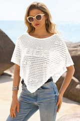 Fisoew Women's White Sheer Shawl Boho Crochet Cover Ups
