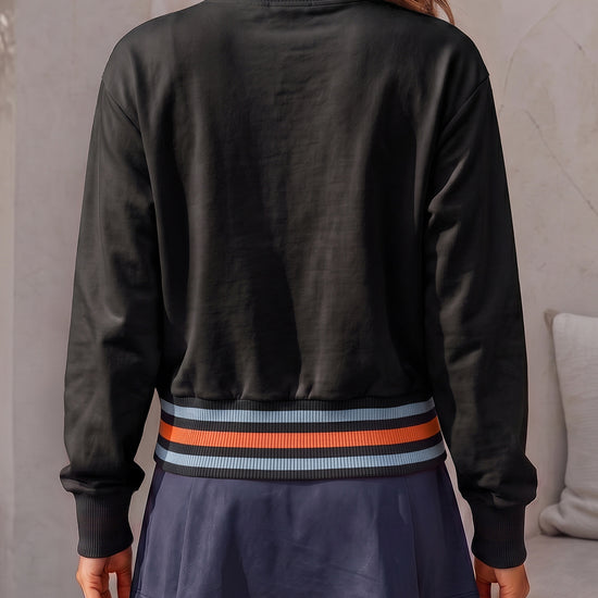 Half Zip Stripe Crop Sweatshirts - Fisoew