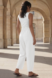 Fisoew Women's White Wide Leg Barrel Pants - Fisoew