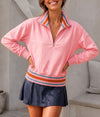 Half Zip Stripe Crop Sweatshirts - Fisoew