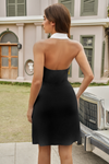 Fisoew Women's Black Sleeveless V Neck Color Block Casual Dress - Fisoew