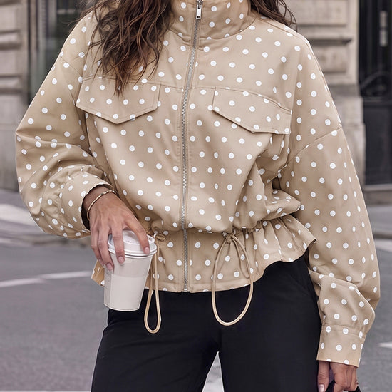 Zip Up Polka Dot Drwatring Jackets - Fisoew