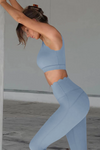 Fisoew Women's Light Blue High Waisted Leggings Workout Sets - Fisoew