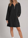Half Zip Pleated Collared Sweatshirt Dresses
