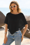Fisoew Women's Black Sheer Shawl Boho Crochet Cover Ups - Fisoew