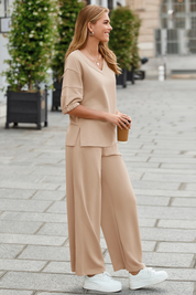 Fisoew Women‘s Khaki 2 Piece Loose Workout Tracksuit Sets - Fisoew