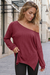 Oversized Off Shoulder Ribbed Knit Tops