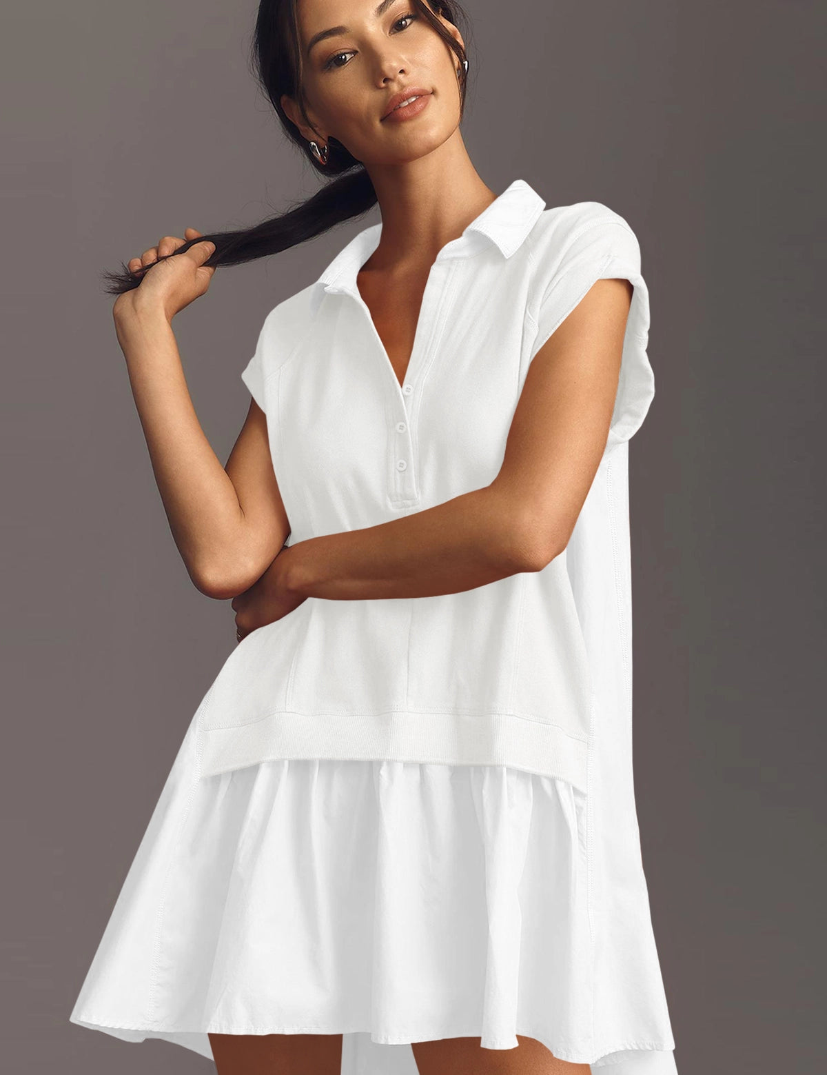Fisoew Women's White Oversized Patchwork Mini Dress - Fisoew