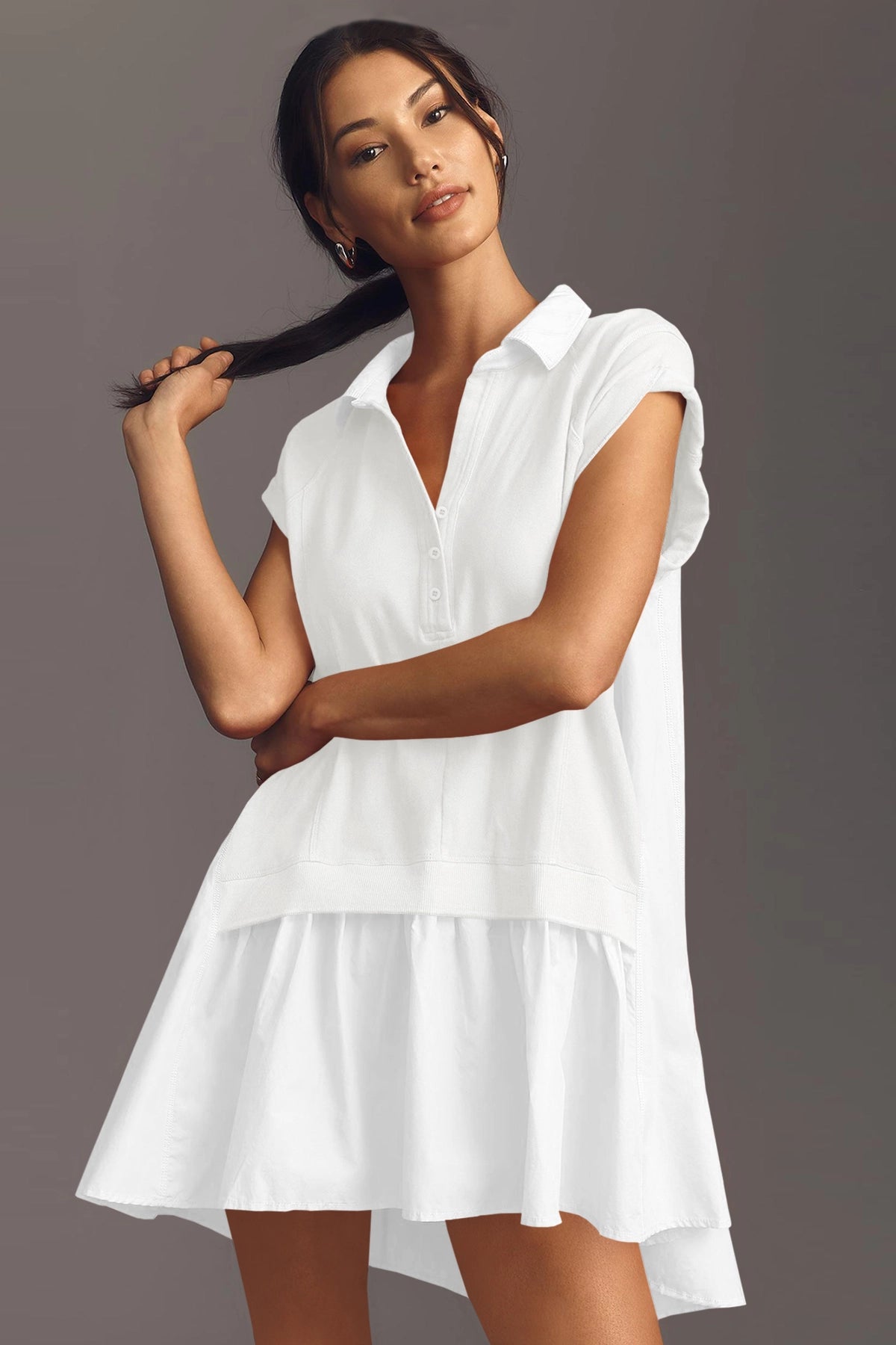 Fisoew Women's White Oversized Patchwork Mini Dress
