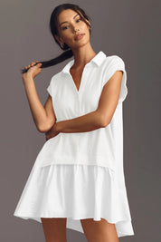 Fisoew Women's White Oversized Patchwork Mini Dress