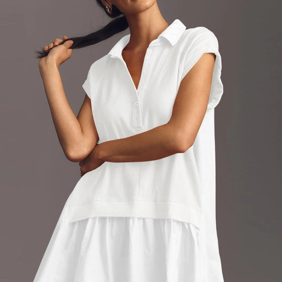 Fisoew Women's White Oversized Patchwork Mini Dress - Fisoew