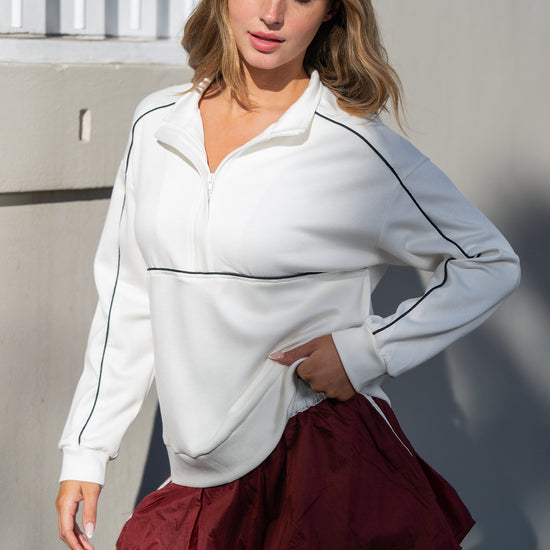 Long Sleeve Zipper Solid Sweatshirts - Fisoew