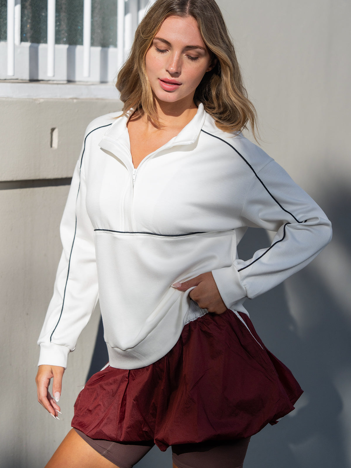 Long Sleeve Zipper Solid Sweatshirts - Fisoew