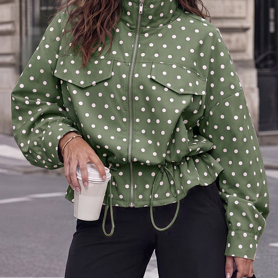 Zip Up Polka Dot Drwatring Jackets - Fisoew