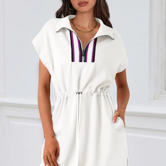 Fisoew Women's White Short Sleeve V Neck Casual Mini Dresses - Fisoew
