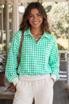 Plaid Print Lapel Neck Crop Sweatshirts