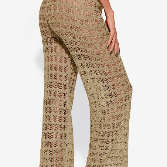 Fisoew Women¡®s Khaki Crochet Sheer Mesh Cover Up Pants - Fisoew