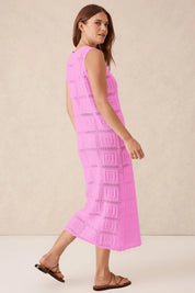 Fisoew Women's Pink Boho Knit Sleeveless Dress