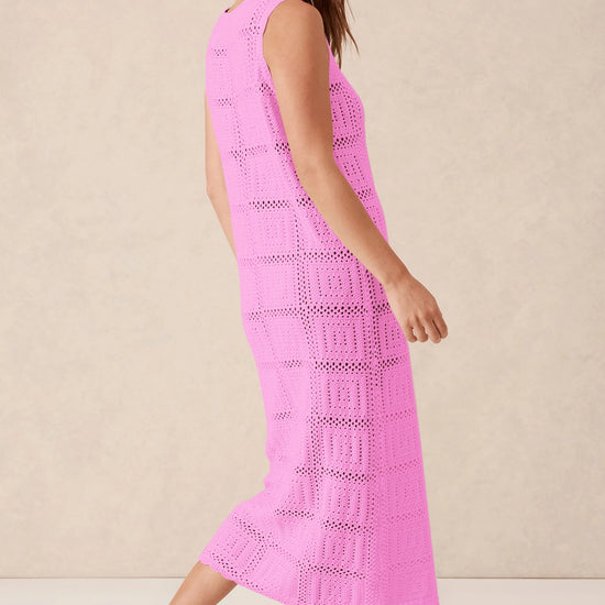 Fisoew Women's Pink Boho Knit Sleeveless Dress - Fisoew