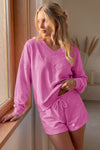 V Neck Solid Sweatsuits With Short Sets