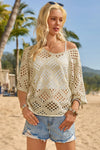 Womens Khaki Summer Short Sleeve Crochet Swimsuit Fisoew - Fisoew