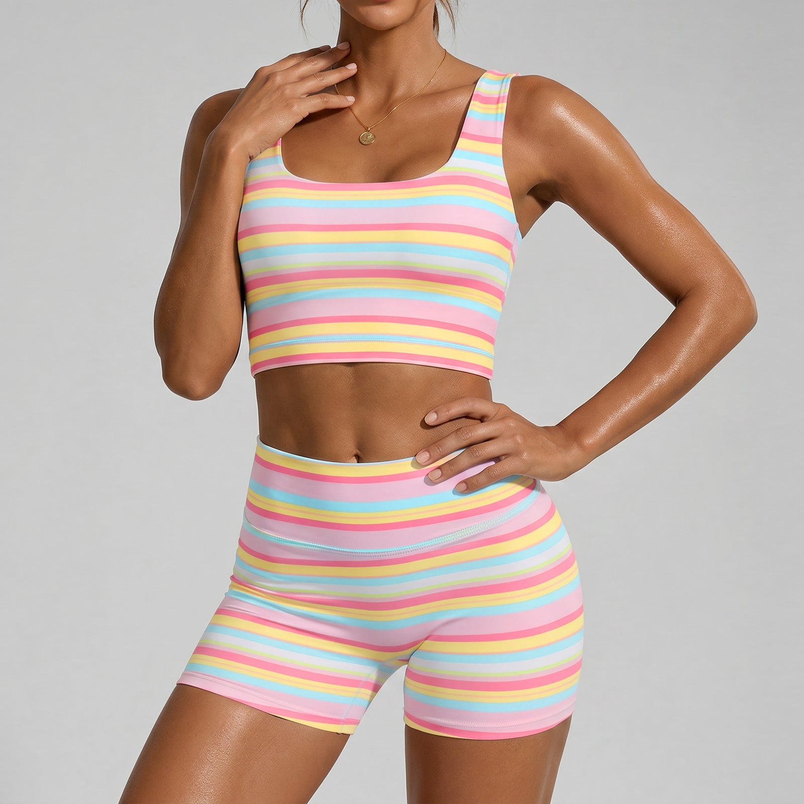 Ranbow Tank Top With Shorts Set - Fisoew