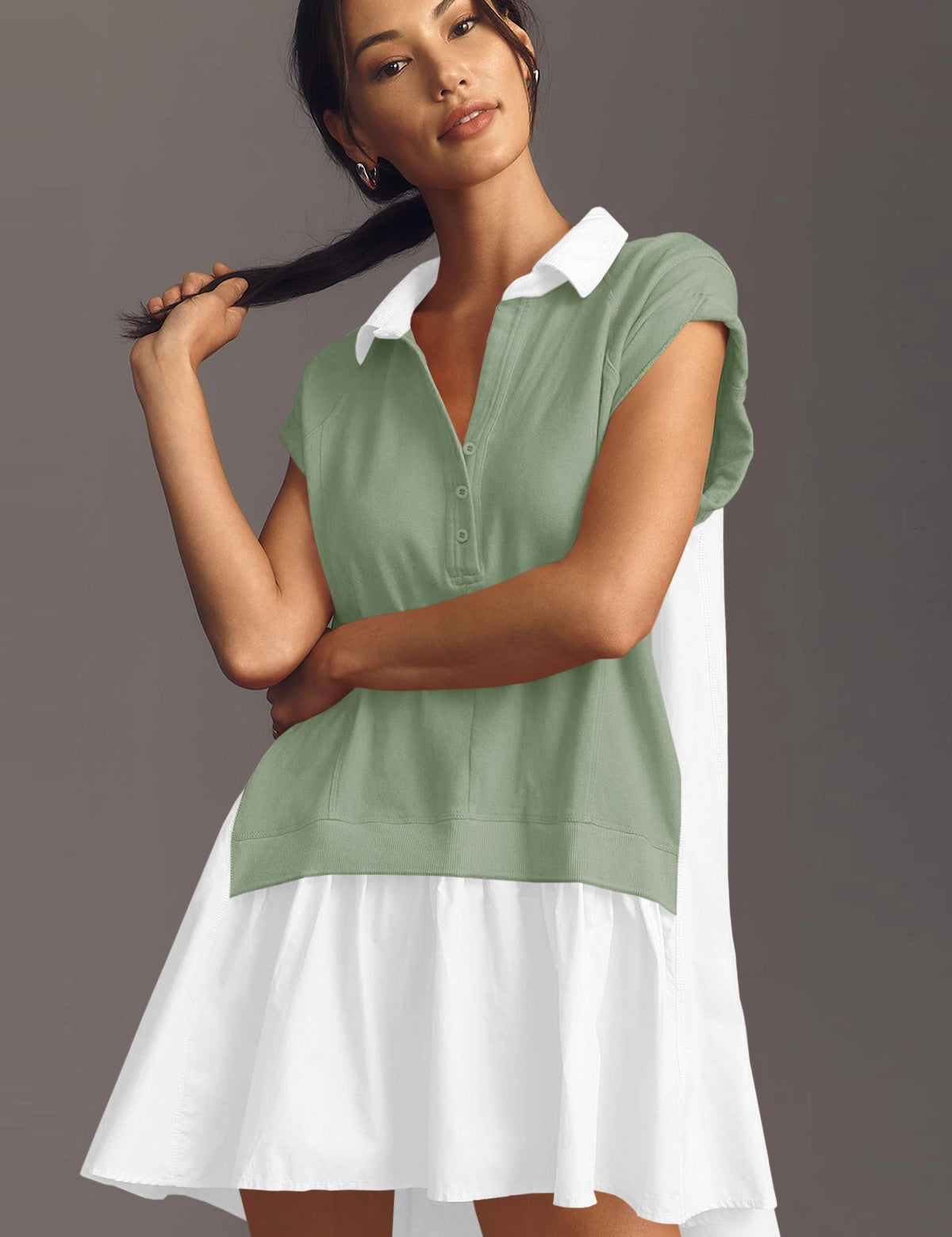 Fisoew Women's Green Oversized Patchwork Mini Dress - Fisoew