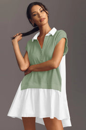 Fisoew Women's Green Oversized Patchwork Mini Dress
