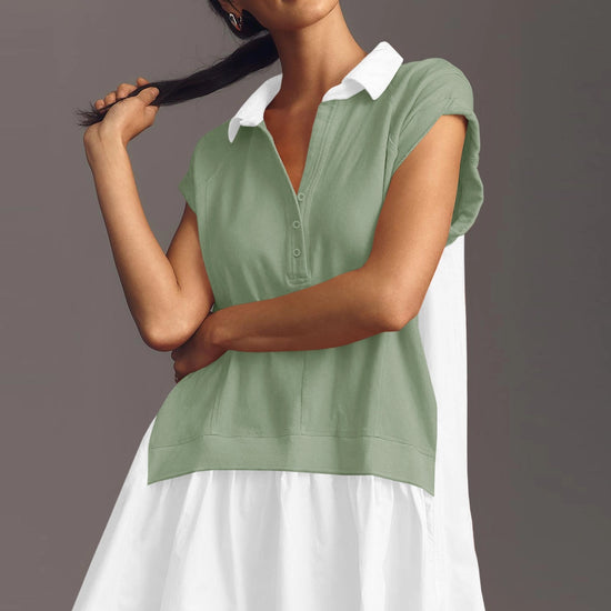Fisoew Women's Green Oversized Patchwork Mini Dress - Fisoew