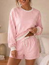 Plaid Sweatshirt With Drawstring Short Sets