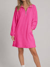 Half Zip Pleated Collared Sweatshirt Dresses