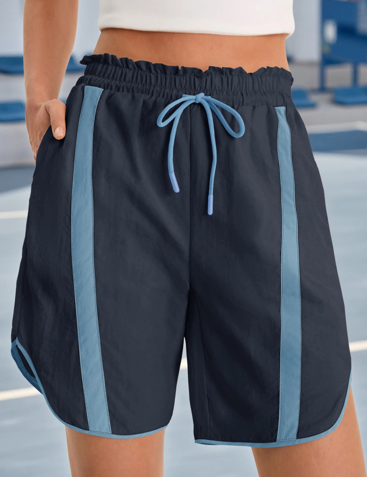 Fisoew Women's Navy Baggy Cargo Workout Running Athletic Yoga Shorts - Fisoew