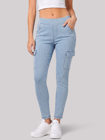 High Waisted Skinny Cargo Jeans - Fisoew