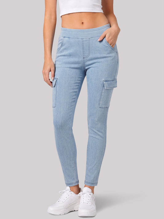 High Waisted Skinny Cargo Jeans - Fisoew
