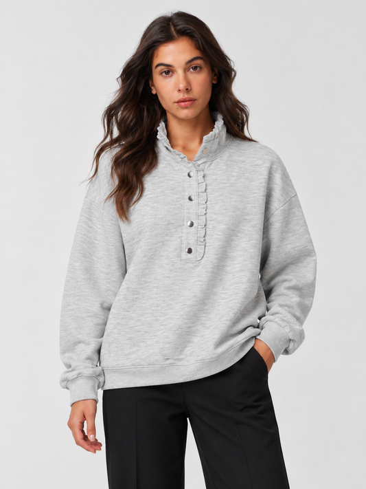 Ruffle-Neck Henley Sweatshirt