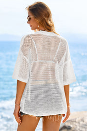 Fisoew Women's White Crochet Lightweight Cardigan Sweaters Cover Up Shirts